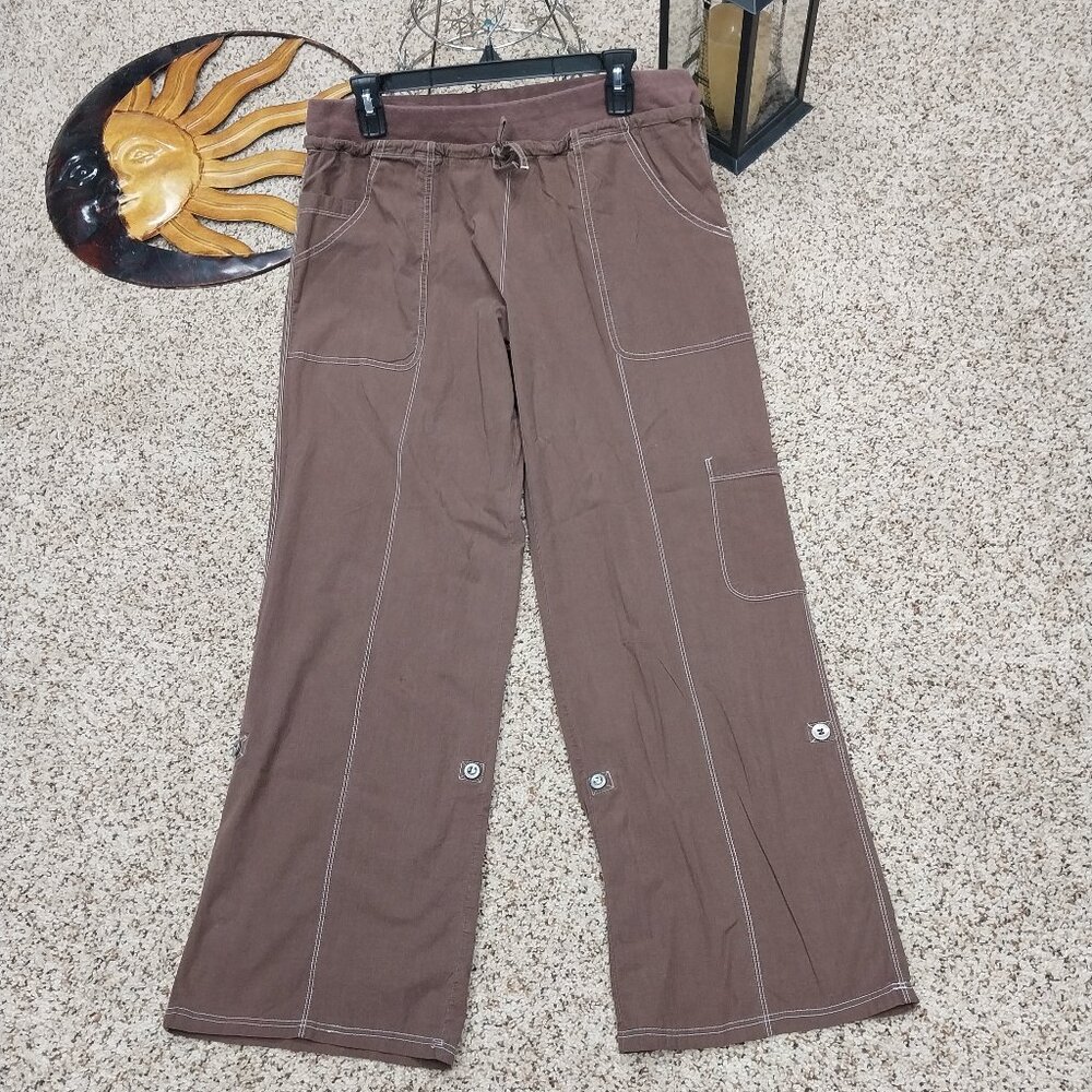 3167 Size Large Balance Collection Brown Pull-on Roll Tab Pants.